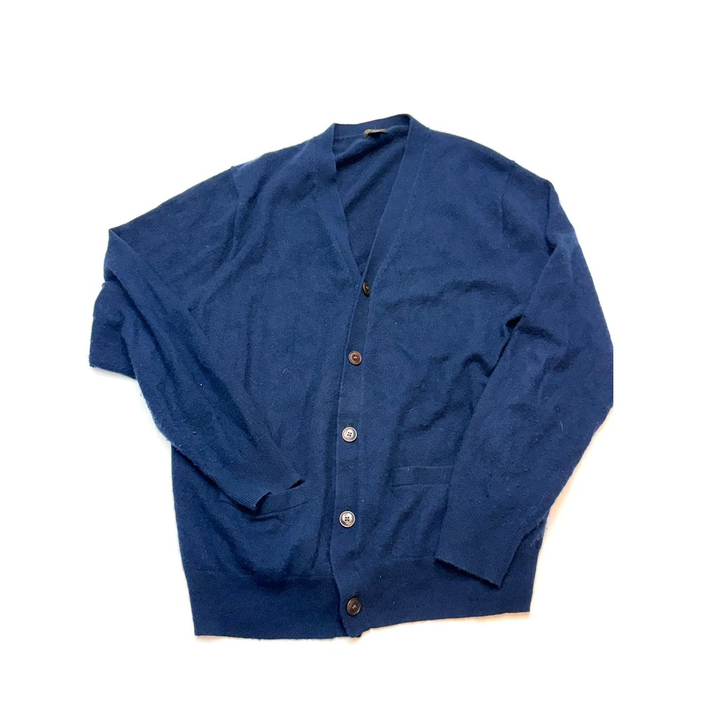 JCREW Mens XL Navy Blue Cashmere Vneck Long Sleeve Button Front Cardigan Sweater